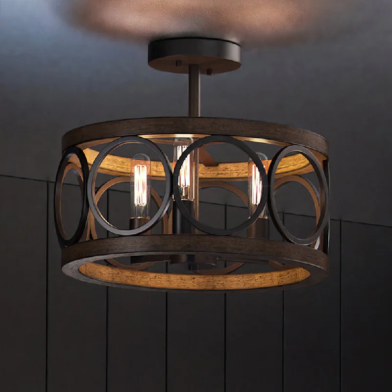 Industrial Area Lighting for Large Open SpacesULB2131 New Traditional Ceiling Light, 13''H x 16''W, Matte Black and Brown Wood Finish, Therma Collection Industrial Area Lighting for Large Open SpacesULB2131 New Traditional Ceiling Light, 13''H x 16''W, Matte Black and Brown Wood Finish, Therma Collection