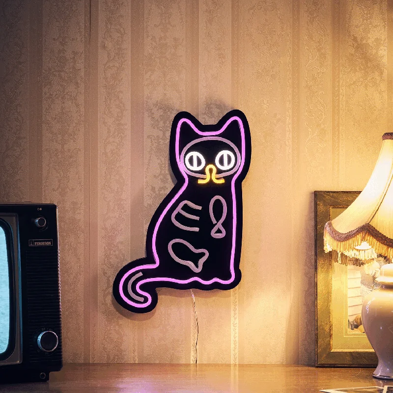 String Lights for Porch LightingHalloween Cat Neon Wall Light