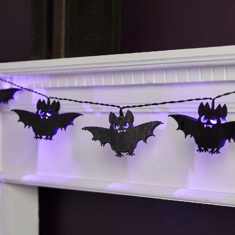 String Lights with Edison Bulbs for Rustic Ambiance10 Wooden Bat Halloween Fairy Lights