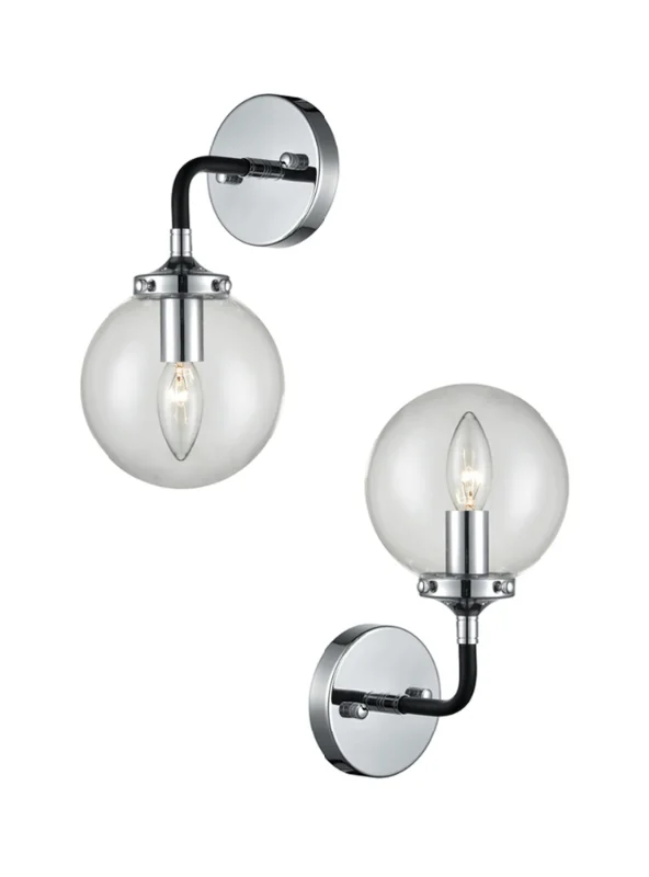 coastal style wall lamps with nautical elements for beachfront homesSingle Glass Sphere Wall Light In Matt Black & Chrome - ID 6845 coastal style wall lamps with nautical elements for beachfront homesSingle Glass Sphere Wall Light In Matt Black & Chrome - ID 6845