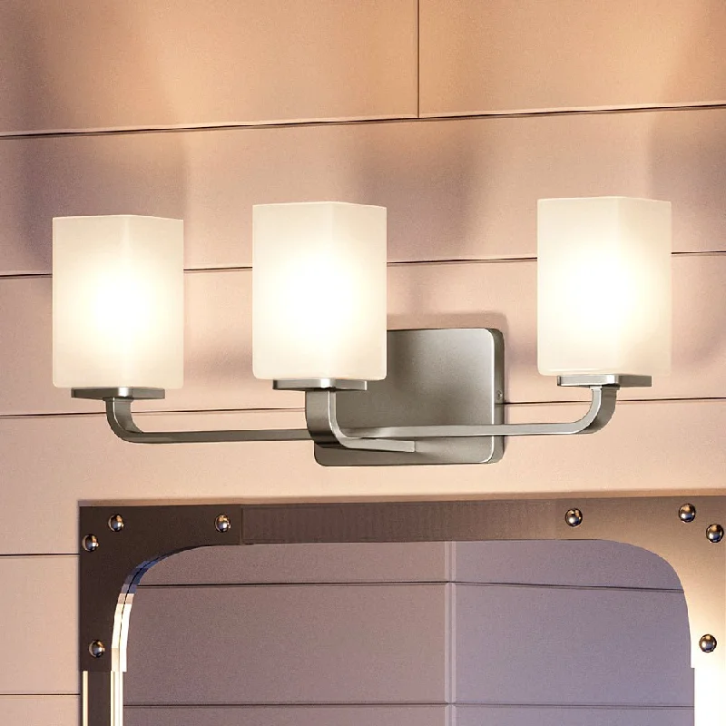 Low - Bay Industrial Lighting Fixtures for Small FactoriesUHP4322 Contemporary Bath Light 8.5''H x 23.5''W, Brushed Nickel Finish, Louisville Collection Low - Bay Industrial Lighting Fixtures for Small FactoriesUHP4322 Contemporary Bath Light 8.5''H x 23.5''W, Brushed Nickel Finish, Louisville Collection