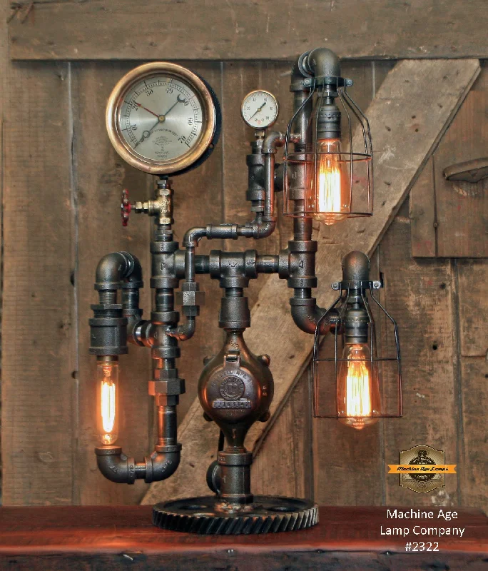 Dust - Resistant Industrial Lighting for Dirty WorkspacesSteampunk Industrial / Antique 6" Steam Gauge Lamp / Gear Base / Lamp #2322 sold