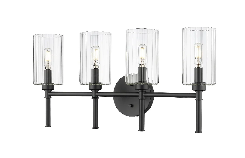 Dimmable Industrial Lighting for Ambiance Control4 Lamps Chastine Vanity Light - Matte Black - Clear Beveled Glass - 25.5in. Wide