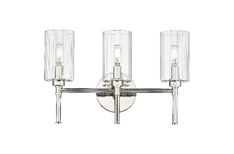 Industrial Task Lighting for Precision Workstations3 Lamps Chastine Vanity Light - Polished Nickel - Clear Beveled Glass - 19in. Wide Industrial Task Lighting for Precision Workstations3 Lamps Chastine Vanity Light - Polished Nickel - Clear Beveled Glass - 19in. Wide