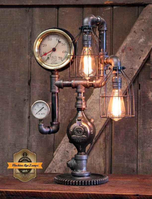 Industrial Lighting for Metal Fabrication ShopsSteampunk Industrial Machine Age Lamp / Steam Gauge / Gear / Steam Gauge / Lamp #4481 Industrial Lighting for Metal Fabrication ShopsSteampunk Industrial Machine Age Lamp / Steam Gauge / Gear / Steam Gauge / Lamp #4481