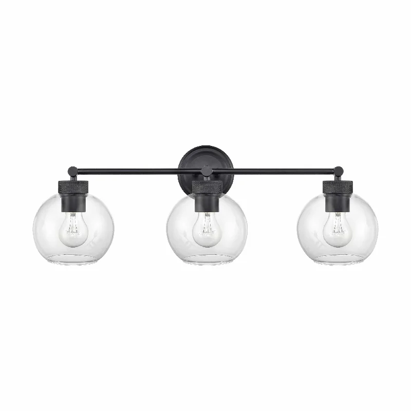 Shock - Resistant Industrial Lighting for Vibrating Machinery Areas3 Lamps Jonatan Vanity Light - Matte Black - Clear Glass - 25in. Wide Shock - Resistant Industrial Lighting for Vibrating Machinery Areas3 Lamps Jonatan Vanity Light - Matte Black - Clear Glass - 25in. Wide