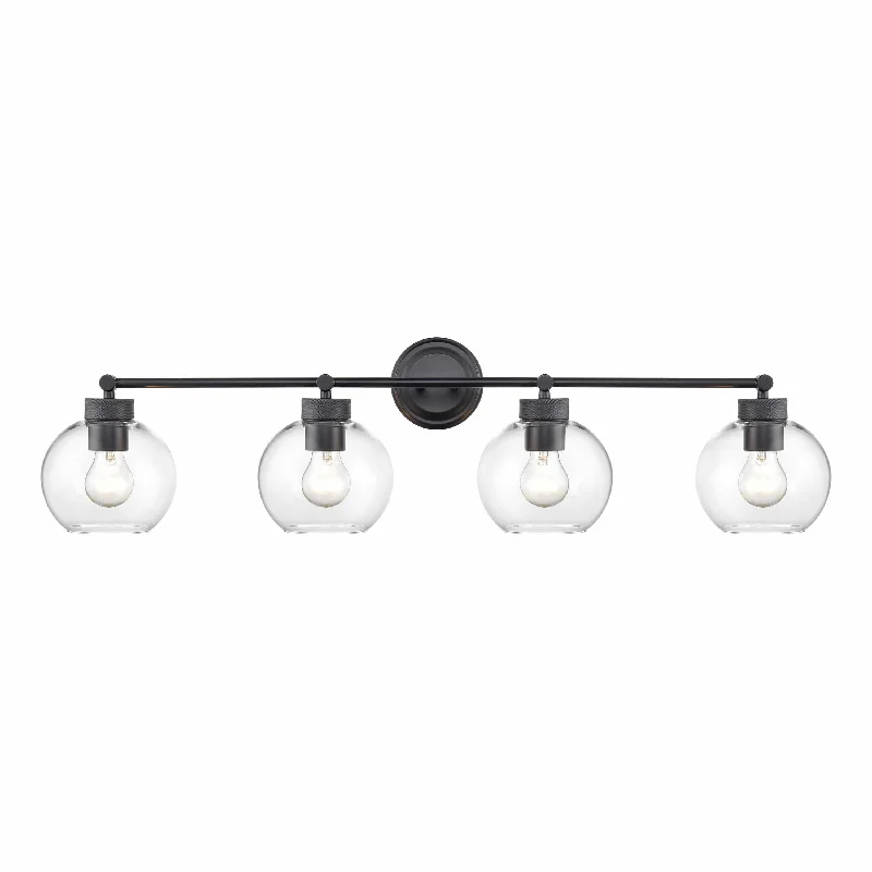 Industrial Flood Lighting for Outdoor Loading Docks4 Lamps Jonatan Vanity Light - Matte Black - Clear Glass - 35in. Wide Industrial Flood Lighting for Outdoor Loading Docks4 Lamps Jonatan Vanity Light - Matte Black - Clear Glass - 35in. Wide