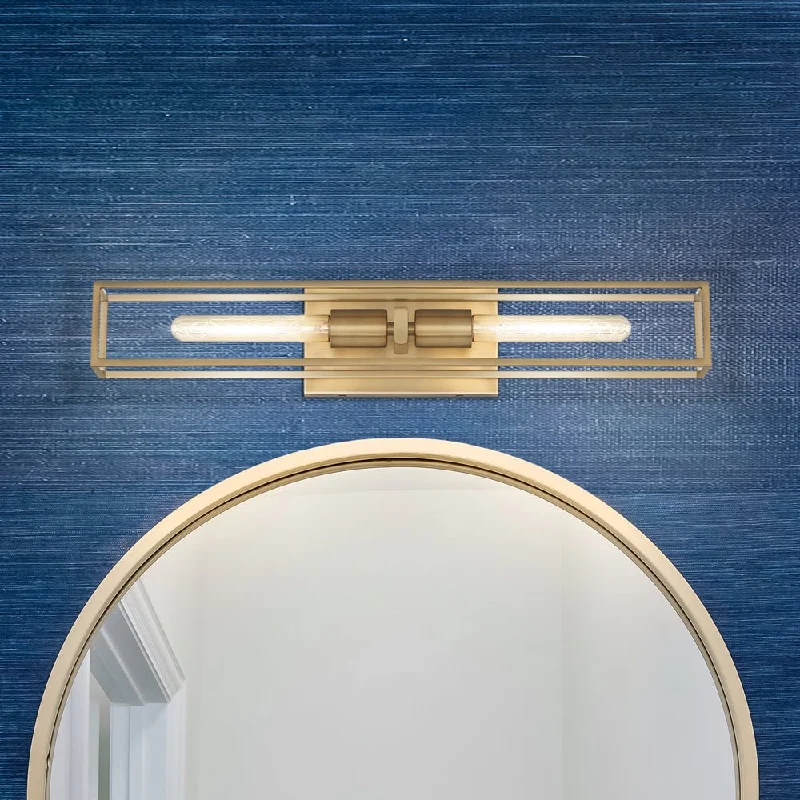 Dimmable Industrial Lighting for Ambiance ControlUQL4883 Mid Century Modern Indoor Bath Light, 4.75''H x 24.00''W x 4.00''D, Weathered Brass Finish, Langley Collection Dimmable Industrial Lighting for Ambiance ControlUQL4883 Mid Century Modern Indoor Bath Light, 4.75''H x 24.00''W x 4.00''D, Weathered Brass Finish, Langley Collection