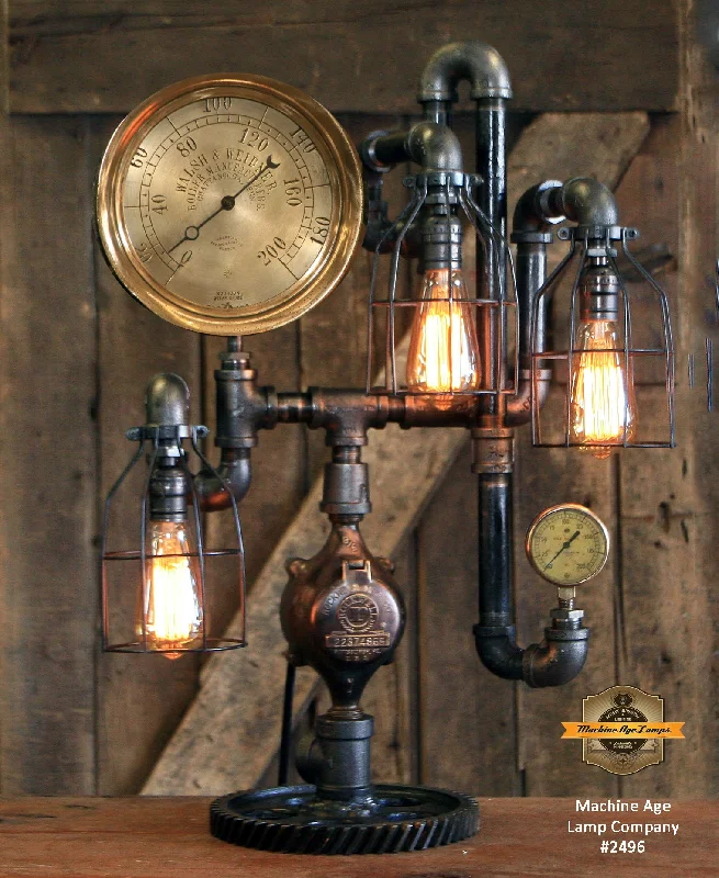 Low - Bay Industrial Lighting Fixtures for Small FactoriesSteampunk Industrial / 8" Steam Gauge / Gear / Made to order / Gear Base / Lamp #2496 Low - Bay Industrial Lighting Fixtures for Small FactoriesSteampunk Industrial / 8" Steam Gauge / Gear / Made to order / Gear Base / Lamp #2496