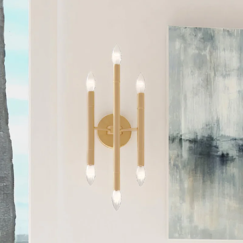 Energy - Efficient Industrial Lighting for Cost - SavingsULB2230 Mid-Century Modern Wall Sconce, 16''H x 7''W, Brushed Brass Finish, Douglas Collection Energy - Efficient Industrial Lighting for Cost - SavingsULB2230 Mid-Century Modern Wall Sconce, 16''H x 7''W, Brushed Brass Finish, Douglas Collection