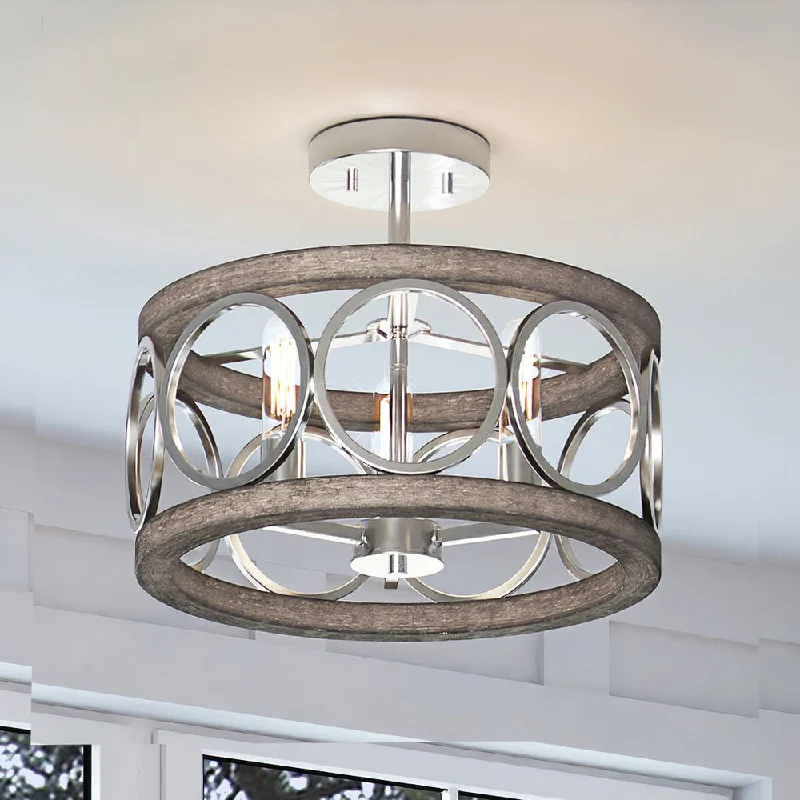 Industrial Lighting with High CRI (Color Rendering Index) for True Color PerceptionULB2132 New Traditional Ceiling Light, 13''H x 16''W, Matte Silver and Gray Wood Finish, Therma Collection Industrial Lighting with High CRI (Color Rendering Index) for True Color PerceptionULB2132 New Traditional Ceiling Light, 13''H x 16''W, Matte Silver and Gray Wood Finish, Therma Collection