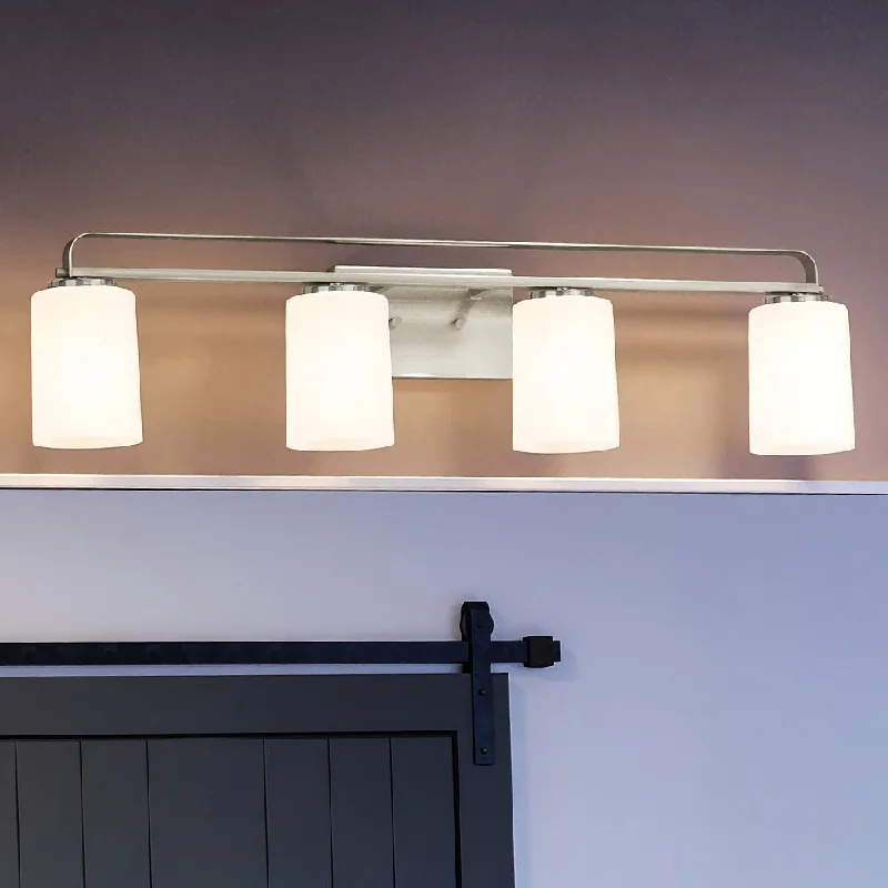 Industrial Pendant Lighting for Machine ShopsUHP4107 Modern Bath Light 7.625''H x 32.5''W, Brushed Nickel Finish, Broome Collection Industrial Pendant Lighting for Machine ShopsUHP4107 Modern Bath Light 7.625''H x 32.5''W, Brushed Nickel Finish, Broome Collection