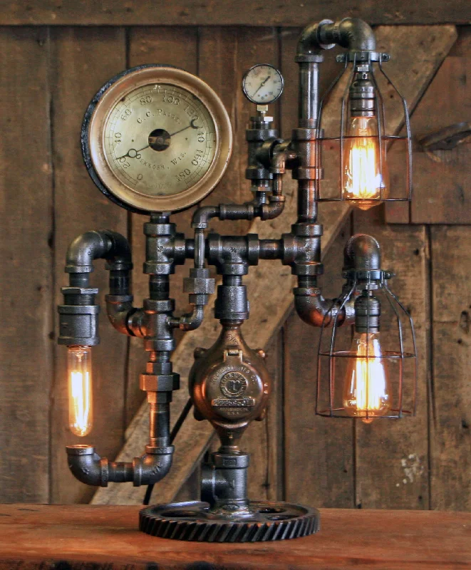 High - Bay LED Industrial Lighting for WarehousesSteampunk Industrial / 7.5" Steam Gauge / Gear / C.C Paige Oshkosh Wis / Gear Base / Lamp #2510 sold