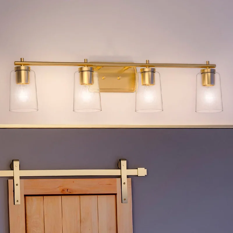 Industrial Lighting with High CRI (Color Rendering Index) for True Color PerceptionUHP4148 Traditional Bath Light 7.625''H x 32''W, Satin Gold Finish, Esperance Collection Industrial Lighting with High CRI (Color Rendering Index) for True Color PerceptionUHP4148 Traditional Bath Light 7.625''H x 32''W, Satin Gold Finish, Esperance Collection