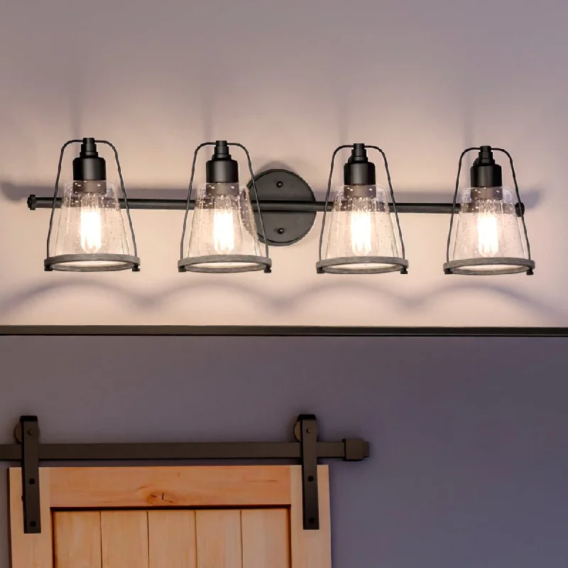 Dimmable Industrial Lighting for Ambiance ControlUHP4077 Coastal Bath Light 8.25''H x 33''W, Midnight Black Finish, Kempsey Collection Dimmable Industrial Lighting for Ambiance ControlUHP4077 Coastal Bath Light 8.25''H x 33''W, Midnight Black Finish, Kempsey Collection
