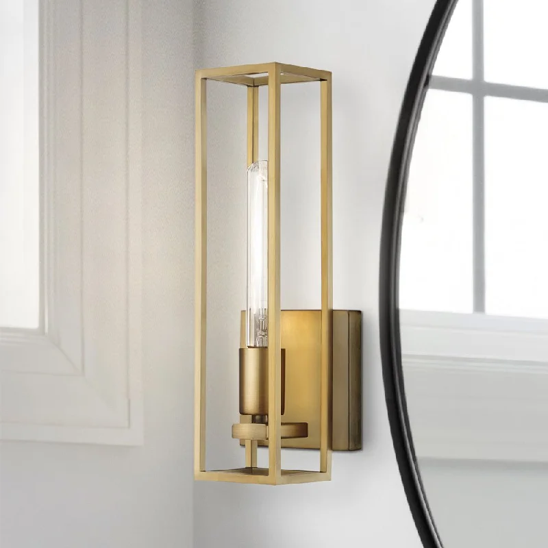 Industrial Ceiling - Mounted Lighting for Assembly PlantsUQL4881 Mid Century Modern Indoor Wall Sconce, 13.75''H x 4.75''W x 4.00''D, Weathered Brass Finish, Langley Collection Industrial Ceiling - Mounted Lighting for Assembly PlantsUQL4881 Mid Century Modern Indoor Wall Sconce, 13.75''H x 4.75''W x 4.00''D, Weathered Brass Finish, Langley Collection
