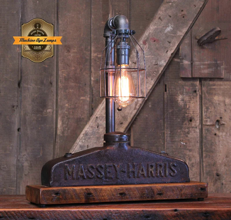 Industrial Lighting for Textile MillsSteampunk Industrial Lamp / Antique Massey Harris Farm Tractor / Barnwood base / Lamp #4442 Industrial Lighting for Textile MillsSteampunk Industrial Lamp / Antique Massey Harris Farm Tractor / Barnwood base / Lamp #4442