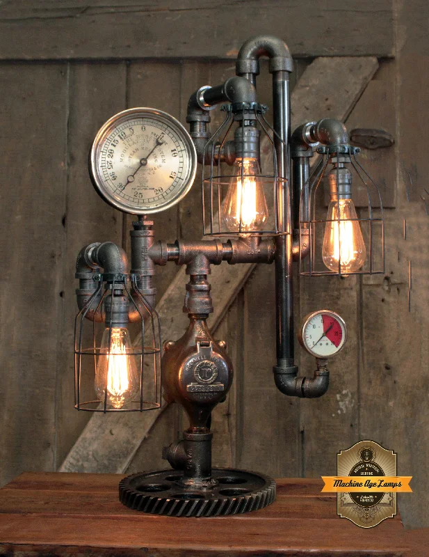 Industrial Lighting for Furniture FactoriesSteampunk Industrial / Steam Gauge Lamp / 6" Steam Gauge / Gear / Lamp #4399 Industrial Lighting for Furniture FactoriesSteampunk Industrial / Steam Gauge Lamp / 6" Steam Gauge / Gear / Lamp #4399