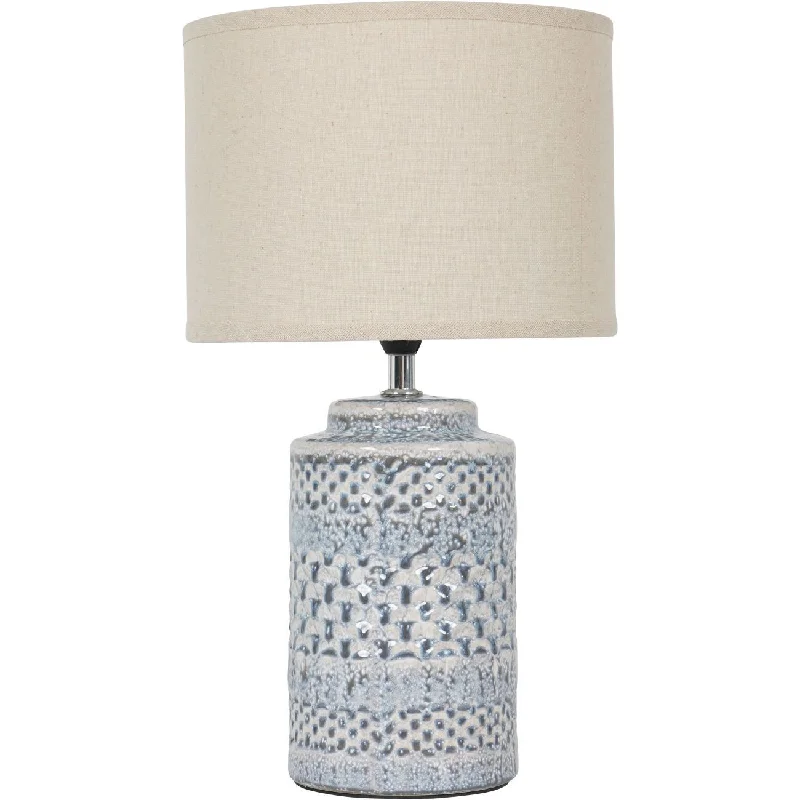 Stormy Sky Glaze Small/Large Table Lamp with Cream Drum Shade