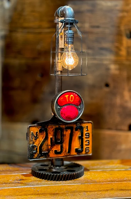 Industrial Emergency Lighting for Safety in FactoriesSteampunk Industrial / Antique 1930's / Stop tail light / North Dakota 1936 License Plate / Automotive / Hot rod / Lamp #4401 Industrial Emergency Lighting for Safety in FactoriesSteampunk Industrial / Antique 1930's / Stop tail light / North Dakota 1936 License Plate / Automotive / Hot rod / Lamp #4401