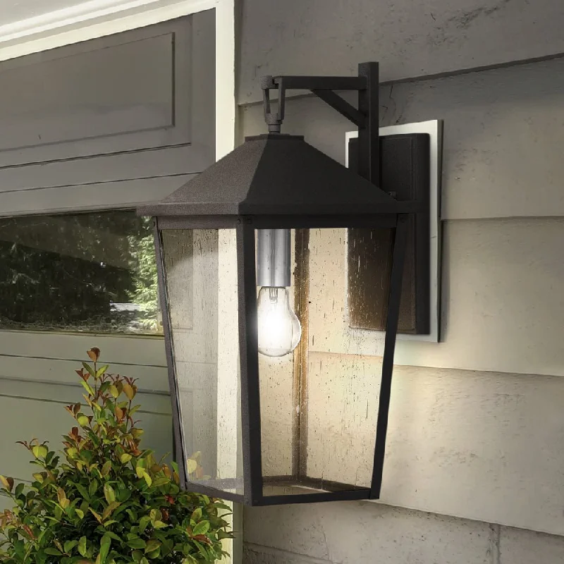 Color - Tunable Industrial Lighting for Special ApplicationsUQL1871 Modern Rustic Outdoor Wall Sconce, 19.75''H x 9.25''W x 11.00''D, Mottled Black Finish, Elmwood Collection Color - Tunable Industrial Lighting for Special ApplicationsUQL1871 Modern Rustic Outdoor Wall Sconce, 19.75''H x 9.25''W x 11.00''D, Mottled Black Finish, Elmwood Collection
