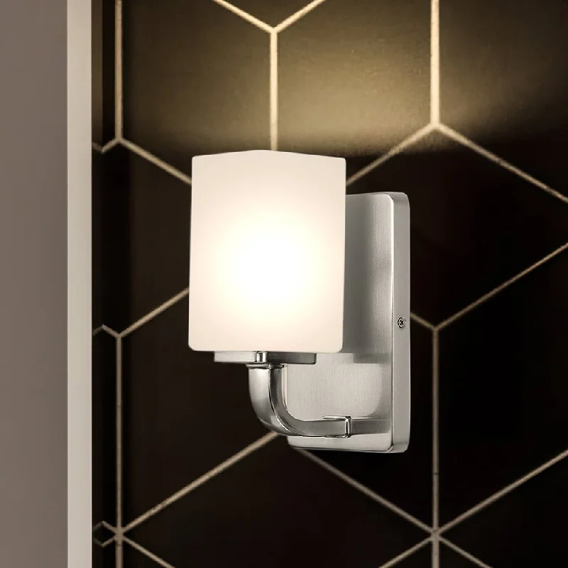 Industrial Lighting for Pharmaceutical ManufacturingUHP4320 Contemporary Wall Sconce 8.5''H x 4.75''W, Brushed Nickel Finish, Louisville Collection Industrial Lighting for Pharmaceutical ManufacturingUHP4320 Contemporary Wall Sconce 8.5''H x 4.75''W, Brushed Nickel Finish, Louisville Collection