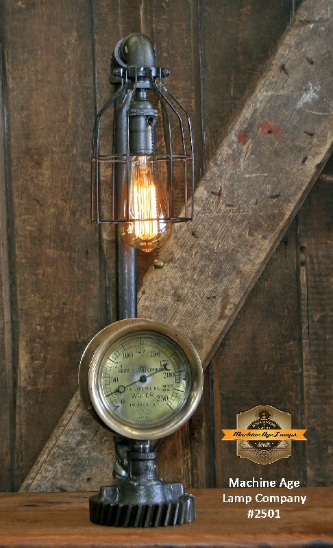 Industrial Flood Lighting for Outdoor Loading DocksSteampunk Industrial Lamp / Antique Steam Gauge / Gear / Boston / Lamp #2501 Industrial Flood Lighting for Outdoor Loading DocksSteampunk Industrial Lamp / Antique Steam Gauge / Gear / Boston / Lamp #2501