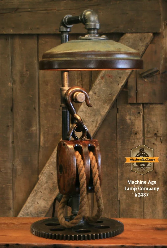 Industrial Lighting for Chemical PlantsSteampunk Industrial / Antique Wood Block and Tackle Pulley / Antique Chicken Feeder Shade / Gear / Lamp #2487 sold Industrial Lighting for Chemical PlantsSteampunk Industrial / Antique Wood Block and Tackle Pulley / Antique Chicken Feeder Shade / Gear / Lamp #2487 sold