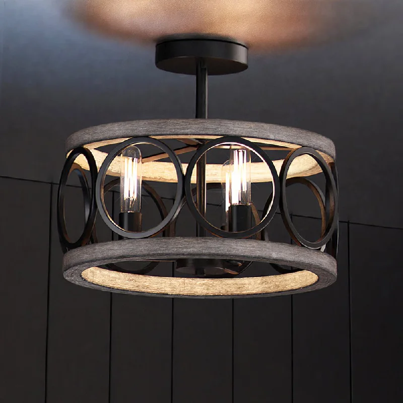 Industrial Lighting for Pharmaceutical ManufacturingULB2130 New Traditional Ceiling Light, 13''H x 16''W, Matte Black and Gray Wood Finish, Therma Collection Industrial Lighting for Pharmaceutical ManufacturingULB2130 New Traditional Ceiling Light, 13''H x 16''W, Matte Black and Gray Wood Finish, Therma Collection