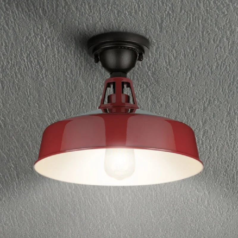 Industrial Lighting for Woodworking FactoriesUHP1495 Industrial Outdoor Ceiling Light, 9-1/2''H x 13-1/4"W x 13-1/4''D, Red Finish, Gary Collection Industrial Lighting for Woodworking FactoriesUHP1495 Industrial Outdoor Ceiling Light, 9-1/2''H x 13-1/4"W x 13-1/4''D, Red Finish, Gary Collection