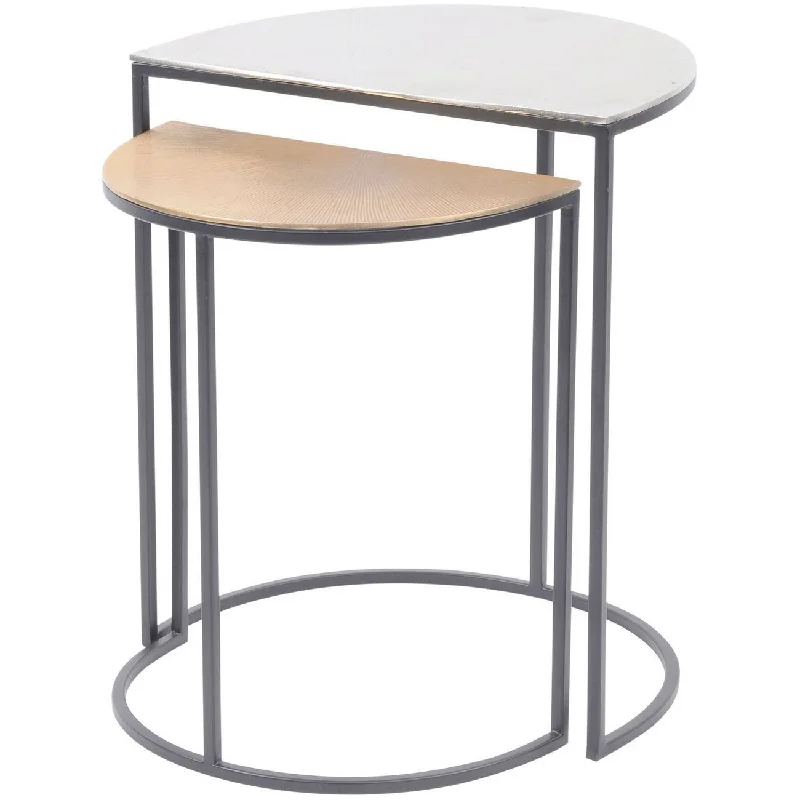 Starburst Set of Two Gold & Silver Semi Circle Starburst Side Tables