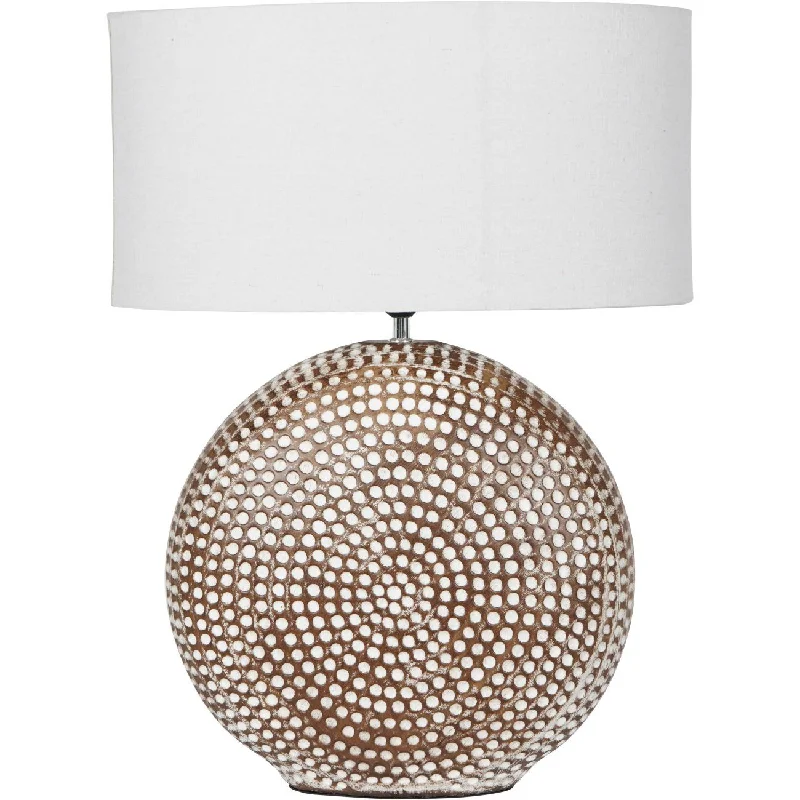 Chariot Round Ceramic Lamp Base with Ivory Oval Drum Shade