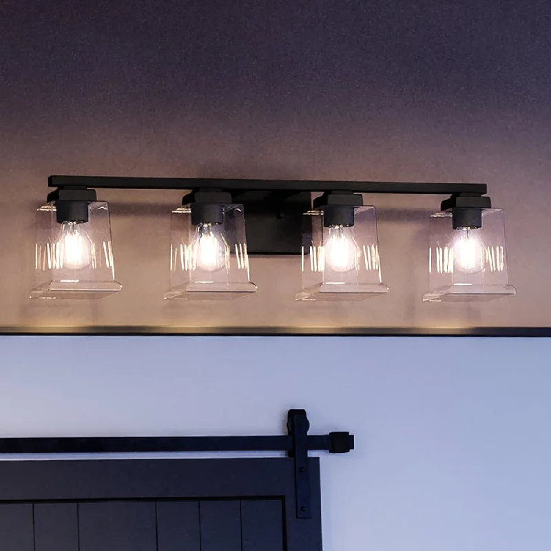 Industrial Lighting for Printing Press FacilitiesUHP4297 Craftsman Bath Light 7''H x 27.875''W, Midnight Black Finish, Houston Collection Industrial Lighting for Printing Press FacilitiesUHP4297 Craftsman Bath Light 7''H x 27.875''W, Midnight Black Finish, Houston Collection