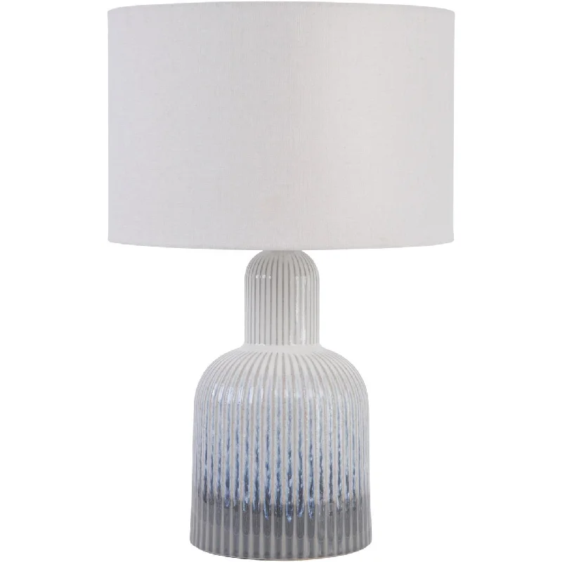 Grey Porcelain Small Lamp - Ribbed Detailing & White Shade