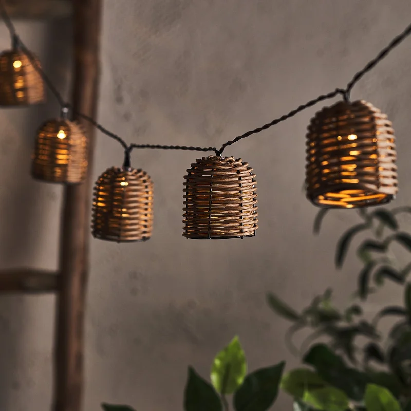 LED String Lights with Warm White Glow10 Rattan Lantern Solar Fairy Lights