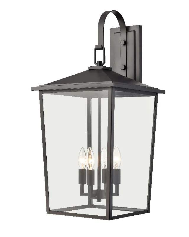 Industrial Exit Sign Lighting for Quick EvacuationFetterton Outdoor Wall Sconce - Powder Coated Black - Clear Glass - 13.63in. Extension - E26 Candelabra Base
