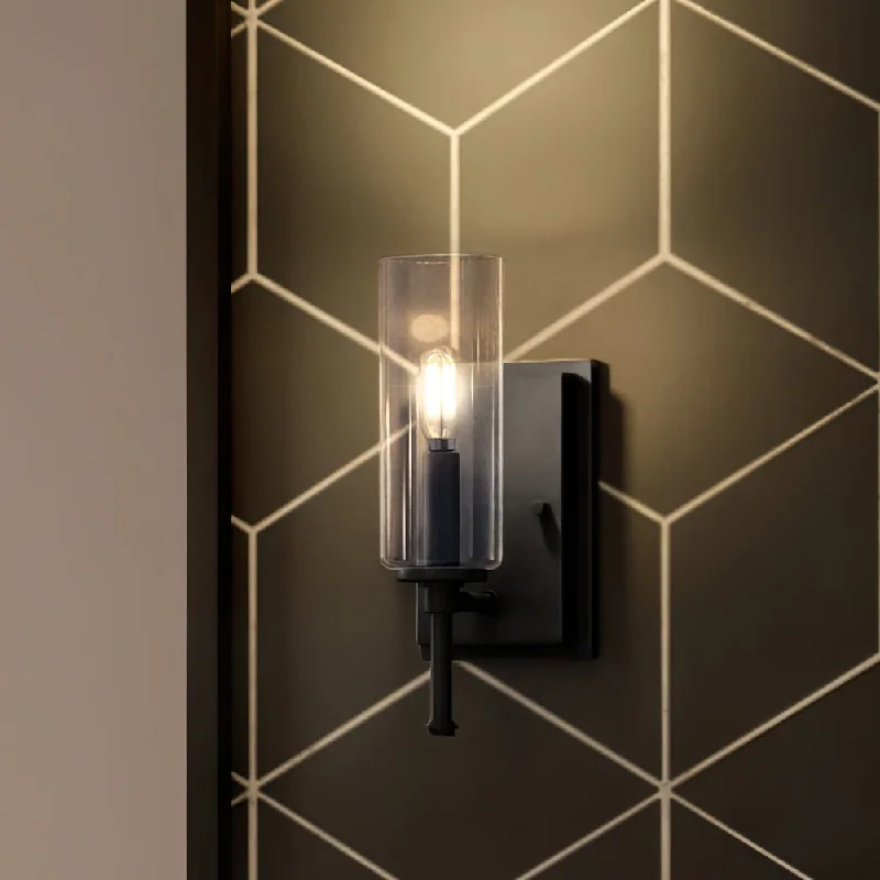 Industrial Pendant Lighting for Machine ShopsUHP4228 Contemporary Wall Sconce 11.5''H x 4.75''W, Midnight Black Finish, Parkes Collection Industrial Pendant Lighting for Machine ShopsUHP4228 Contemporary Wall Sconce 11.5''H x 4.75''W, Midnight Black Finish, Parkes Collection