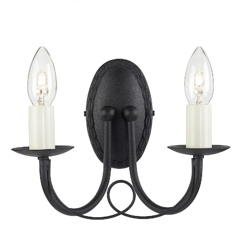 victorian style wall lamps with intricate metalwork for traditional entrywaysLambeth Black Double Wall Light - ID 559