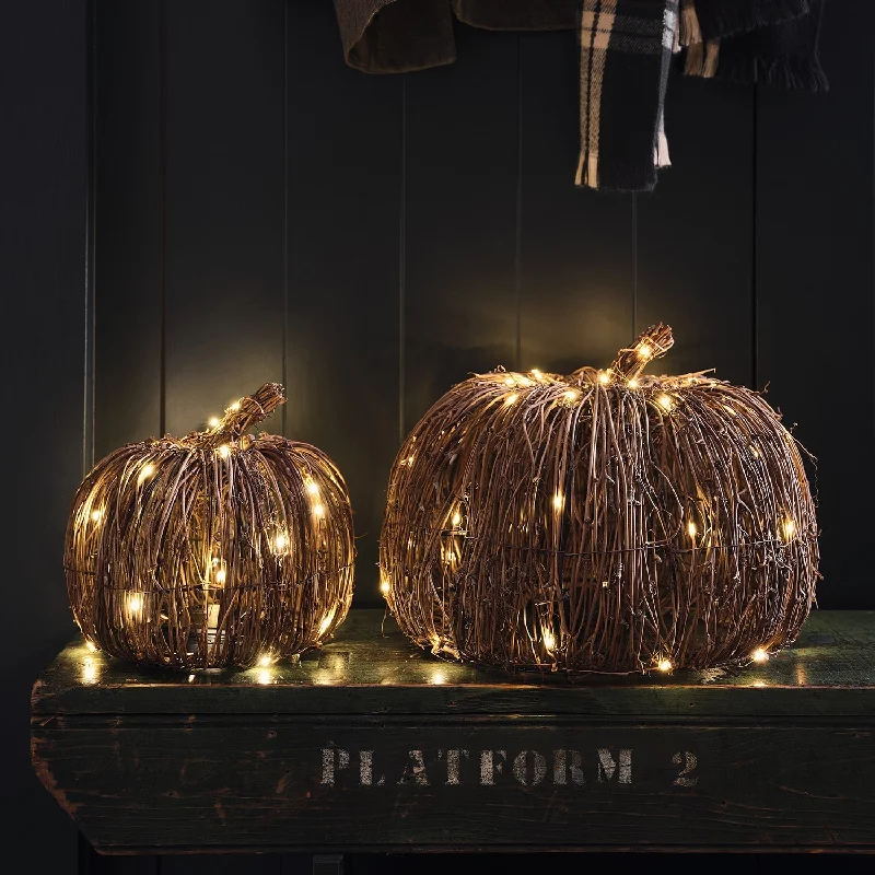 Color - Changing LED String Lights for Christmas DecorSet of 2 Rattan Light Up Pumpkins