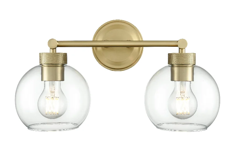Dimmable Industrial Lighting for Ambiance Control2 Lamps Jonatan Vanity Light - Vintage Brass - Clear Glass - 16in. Wide Dimmable Industrial Lighting for Ambiance Control2 Lamps Jonatan Vanity Light - Vintage Brass - Clear Glass - 16in. Wide