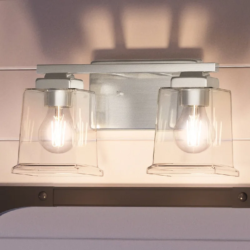 Industrial Lighting for Printing Press FacilitiesUHP4291 Craftsman Bath Light 7''H x 12.25''W, Brushed Nickel Finish, Houston Collection Industrial Lighting for Printing Press FacilitiesUHP4291 Craftsman Bath Light 7''H x 12.25''W, Brushed Nickel Finish, Houston Collection