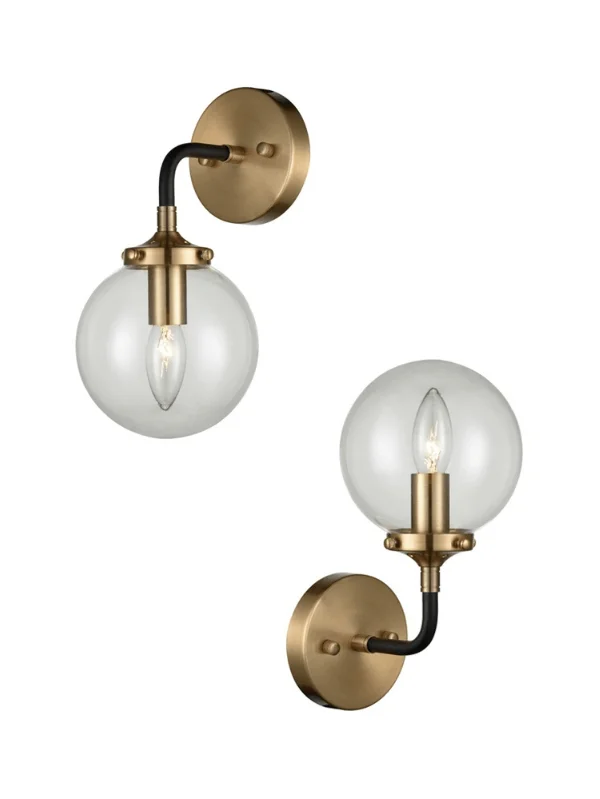 metal wall lamps with a matte black finish for a sleek and modern lookSingle Glass Sphere Wall Light In Matt Black & Antique Gold - ID 6842