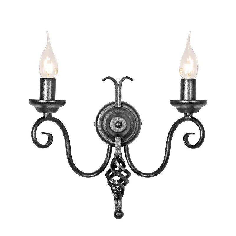 gothic style wall lamps with dark finishes for a mysterious libraryElverson Black Double Wall Light - ID 8104