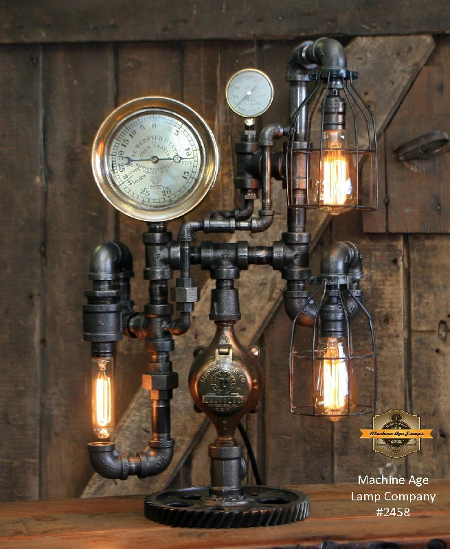 Dimmable Industrial Lighting for Ambiance ControlSteampunk Industrial / Steam Gauge Lamp / Camden/ Gear / Lamp #2458 Dimmable Industrial Lighting for Ambiance ControlSteampunk Industrial / Steam Gauge Lamp / Camden/ Gear / Lamp #2458