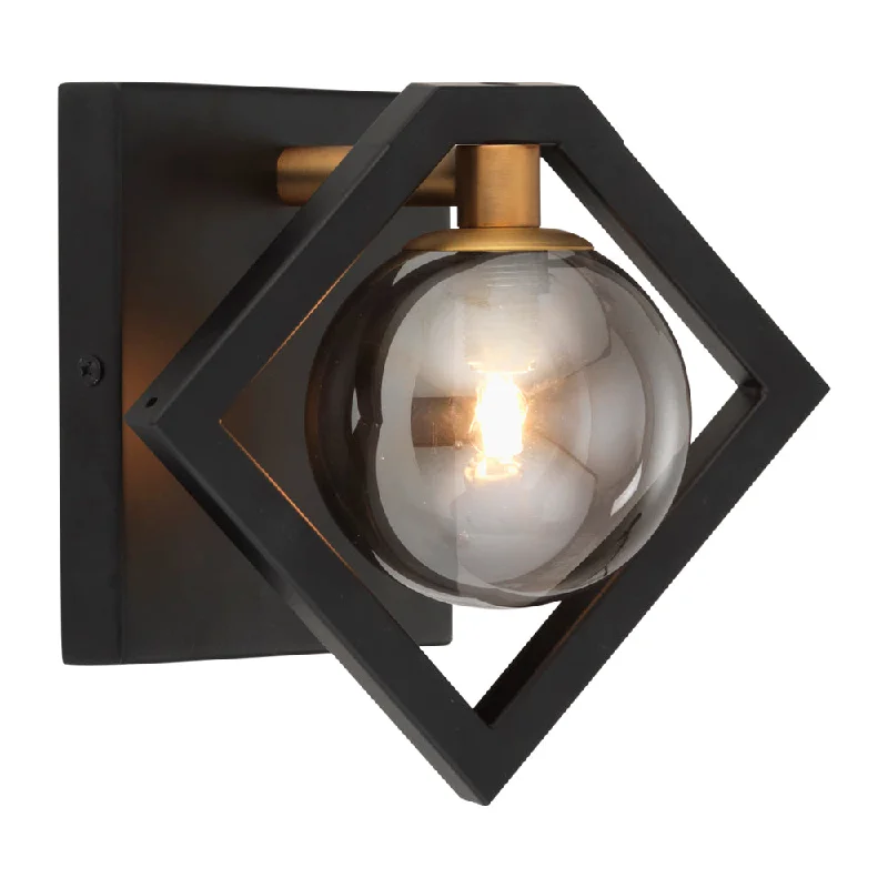 mid - century modern wall lamps with iconic shapes for a stylish studyFitzroy 1 Light Black & Gold Wall Light With Smoked Globes - ID 6447 mid - century modern wall lamps with iconic shapes for a stylish studyFitzroy 1 Light Black & Gold Wall Light With Smoked Globes - ID 6447