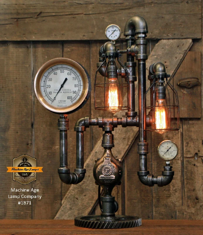 Industrial Lighting for Printing Press FacilitiesSteampunk Industrial / Antique Steam Gauge / Boston / Lamp #1871
