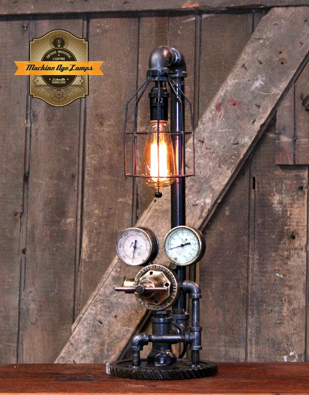 Low - Bay Industrial Lighting Fixtures for Small FactoriesSteampunk Industrial Lamp / Antique Welding Regulator / Gear / New York / Lamp #4511 Low - Bay Industrial Lighting Fixtures for Small FactoriesSteampunk Industrial Lamp / Antique Welding Regulator / Gear / New York / Lamp #4511