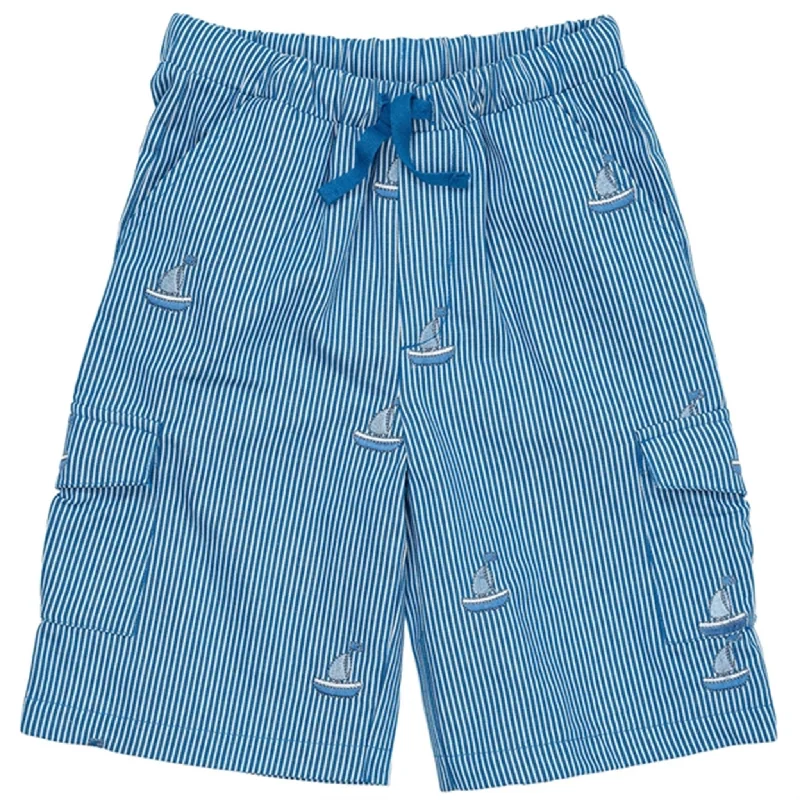 Copenhagen Colors Sharp Blue Stripe Twill Shorts w. Embroidery