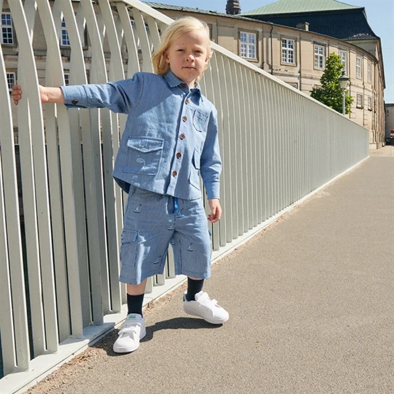 Copenhagen Colors Sharp Blue Stripe Twill Shorts w. Embroidery