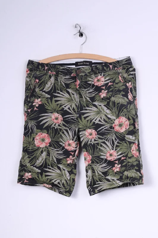 River Island Womens 30  Casual Shorts Palms Print Cotton Green